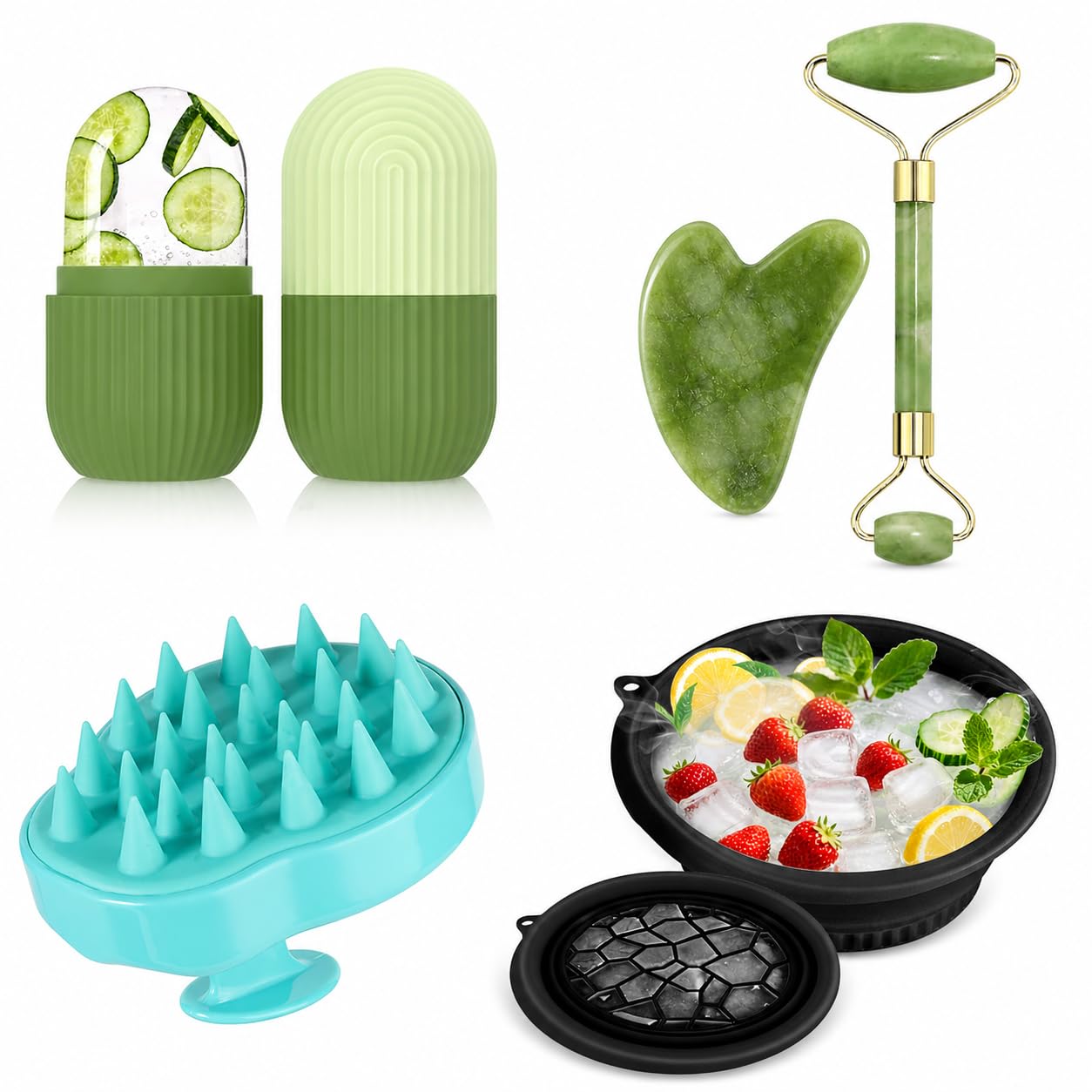 VEDORA 4 in 1 Skincare Combo Kit for Men & Women | Ice Roller + Ice Facial Bowl + Jade Roller & Gua Sha + Silicone Body Scrubber | Face & Body Care Set-image-19