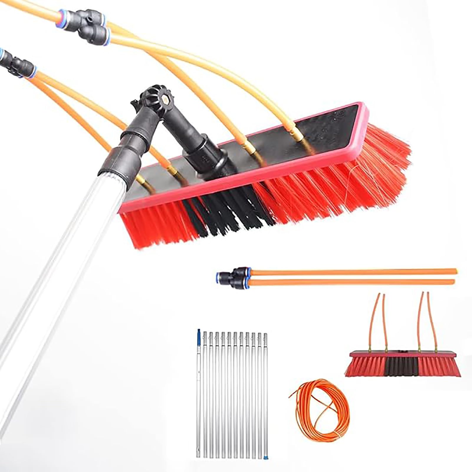 Cepillo de limpieza de paneles solares con poste extensible y manguera de agua, ideal para limpiar paneles solares, techos, piscinas