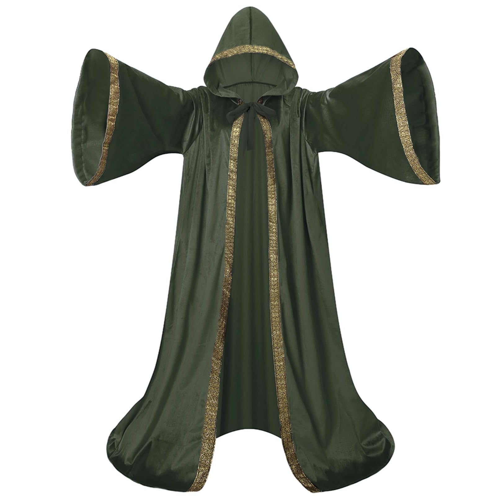 RRCBMD Wizard Cape Hooded Wizard Robe Men Cloak with Sleeves Robe Costume Wizard Outfit Wizard Robes Adult Men (Army Green-170CM)