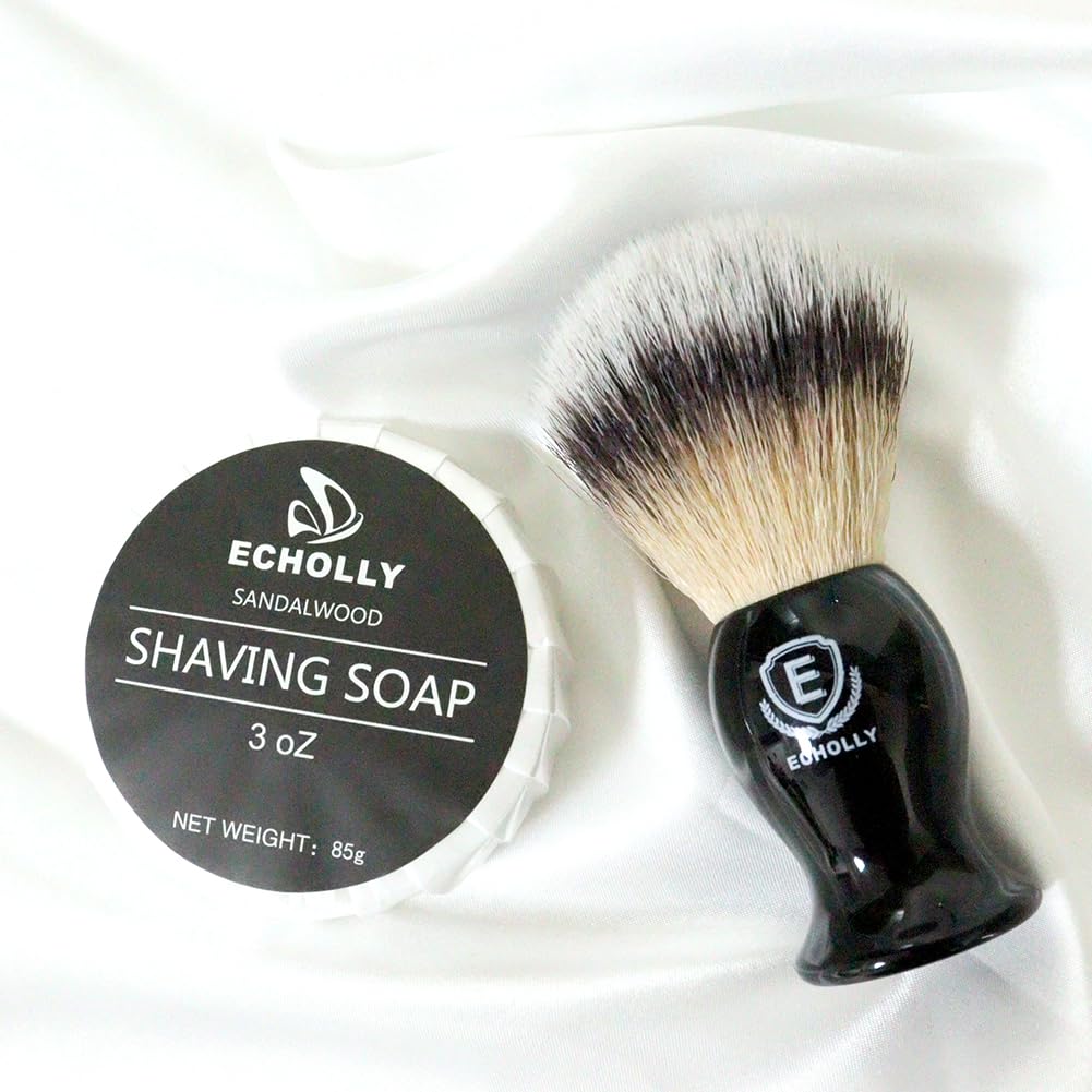 Set di pennelli da barba 4 in 1 di alta qualità, da uomo, include pennello da barba, sapone per crema da barba, ciotola in acciaio inox e supporto di sicurezza per rasatura da uomo, set regalo (nero)