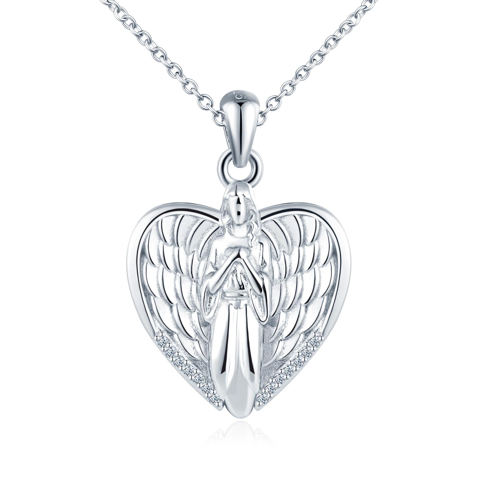 Collana Medaglione Portafoto In Argento 925 Con Cuore E Ali D'angelo Custode, Incisione "Always In My Heart", Catena 45 Cm Regolabile - 2