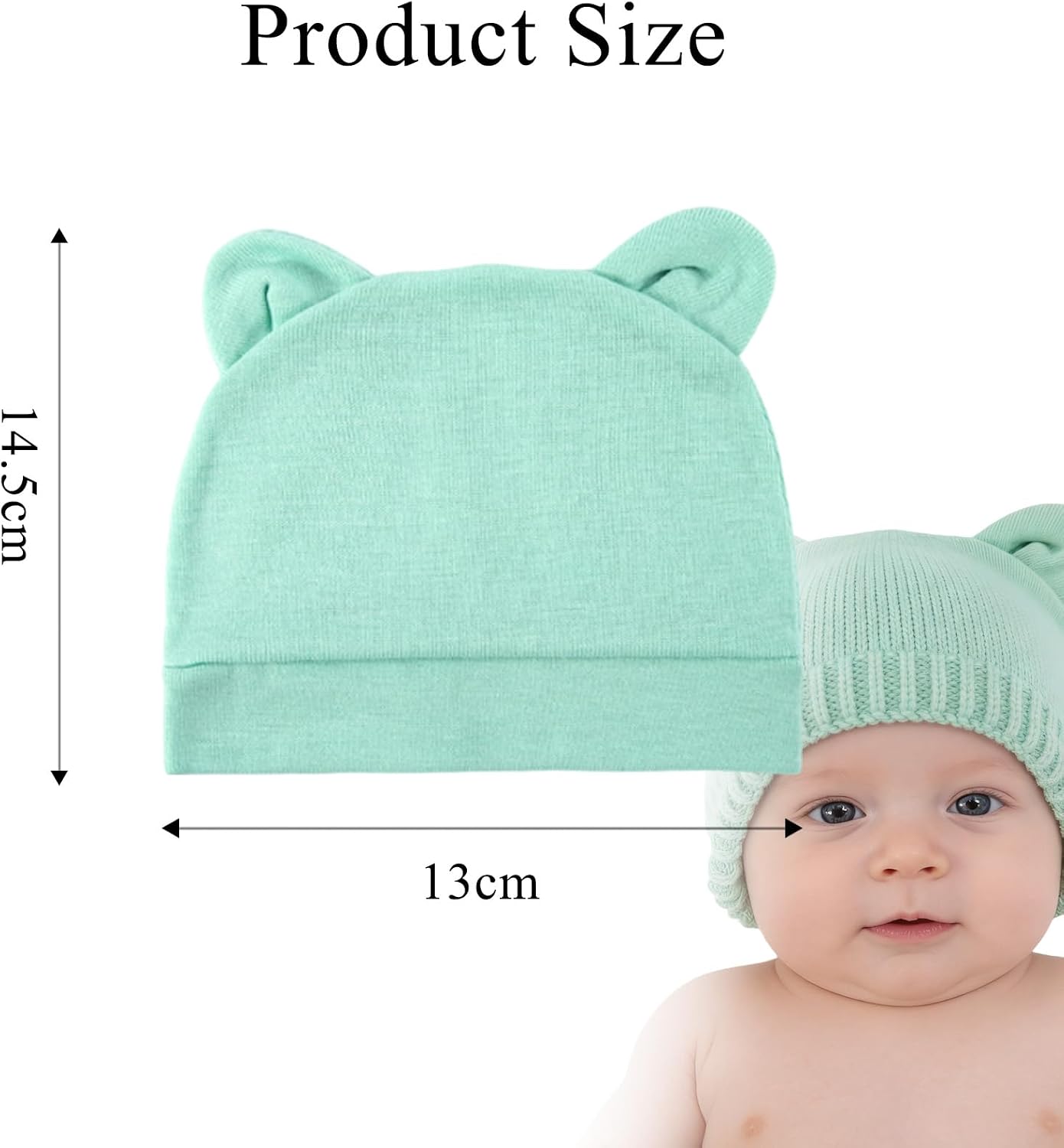 8 Pack Baby Newborn Hats Bear Ears Baby Infant Preemie Beanie Hats Soft Cap for Infant Baby Girls Boys, 0-3 Months