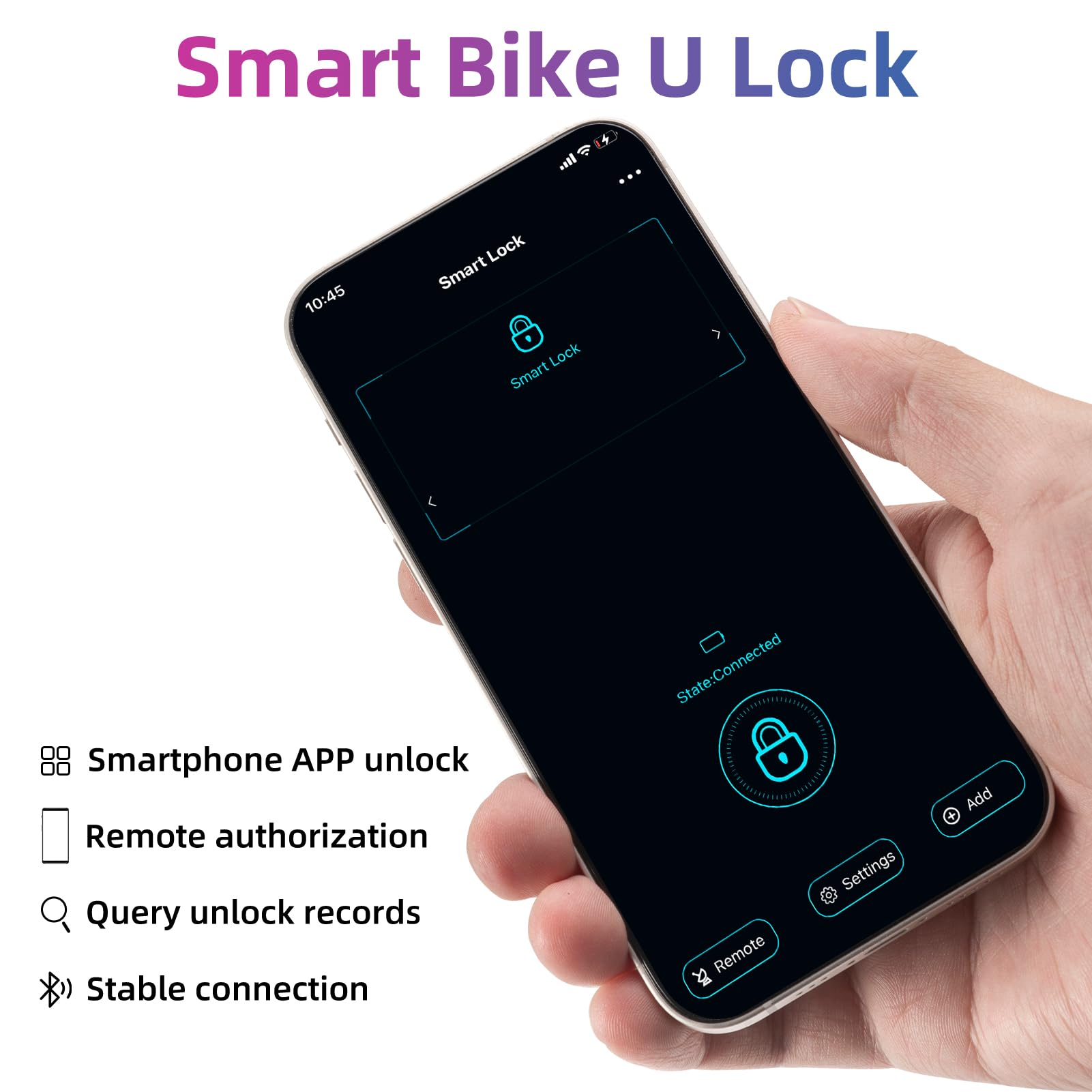 ROCKBROS Lucchetto Impronta Digitale, Blocco Intelligente delle Impronte Digitali con Controllo APP Bluetooth, Lucchetto a U Serratura Biometrica Antifurto Impermeabile Bici Moto, Nero