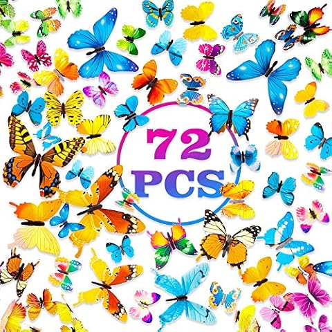 PGFUN 72PCS 3D Butterfly Wall Sticker Fluorescent Art Decals Crafts for Home and Room Decor(6 Colors) Cover