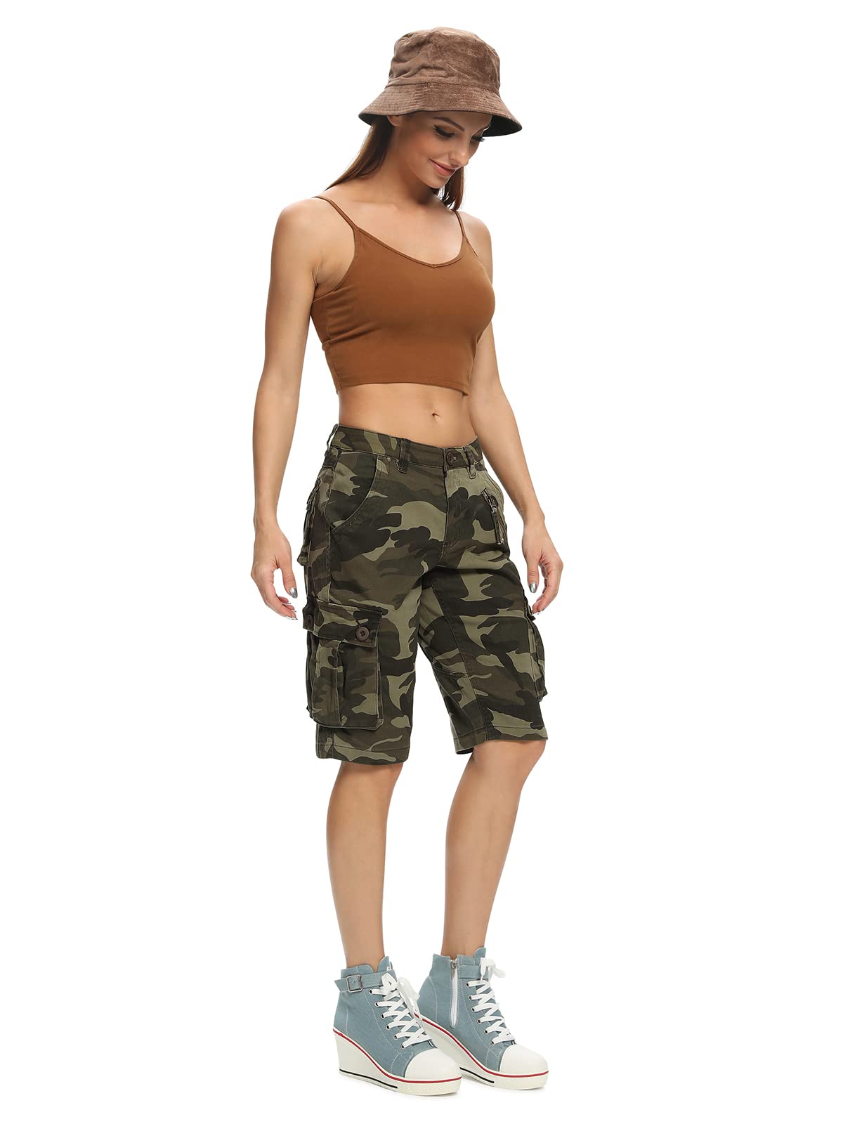 Aeslech Short Femme Militaires Camouflés pour Femmes 6 Poches Vêtements D'été Décontractés pour Le Travail Extérieur