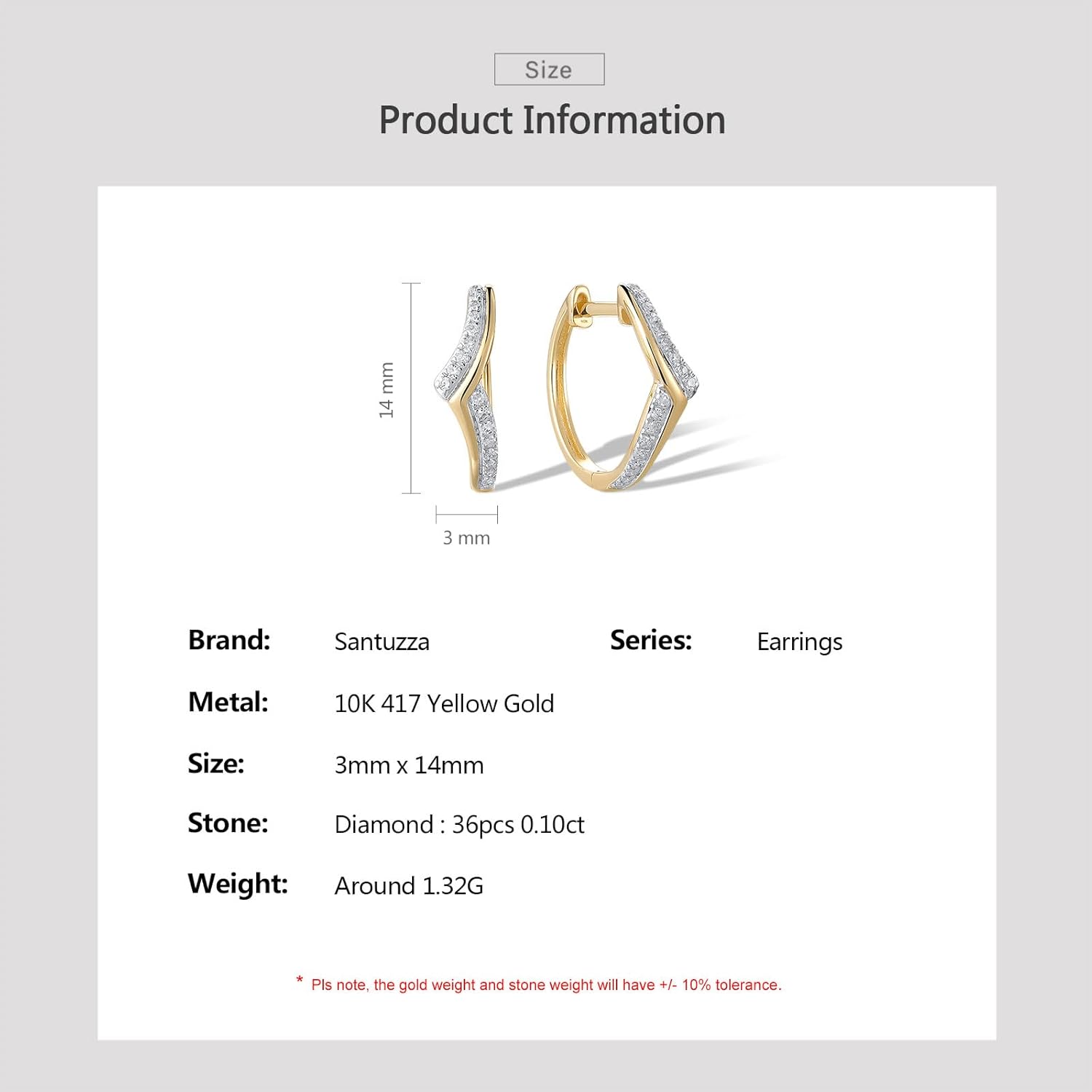 Santuzza 10K Solid Gold Genuine Diamond Dainty Huggie Hoop Earrings for Women - Image 6