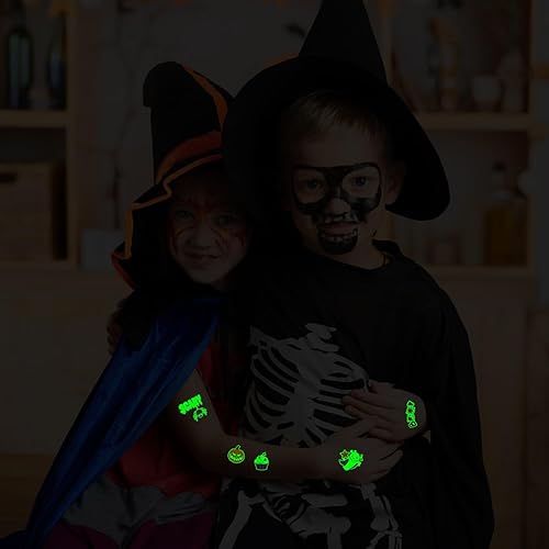 Miniatura 5 de Partywind 195 estilos (20 hojas) brillantes tatuajes temporales de Halloween, decoraciones de fiesta, suministros luminosos de fiesta de Halloween