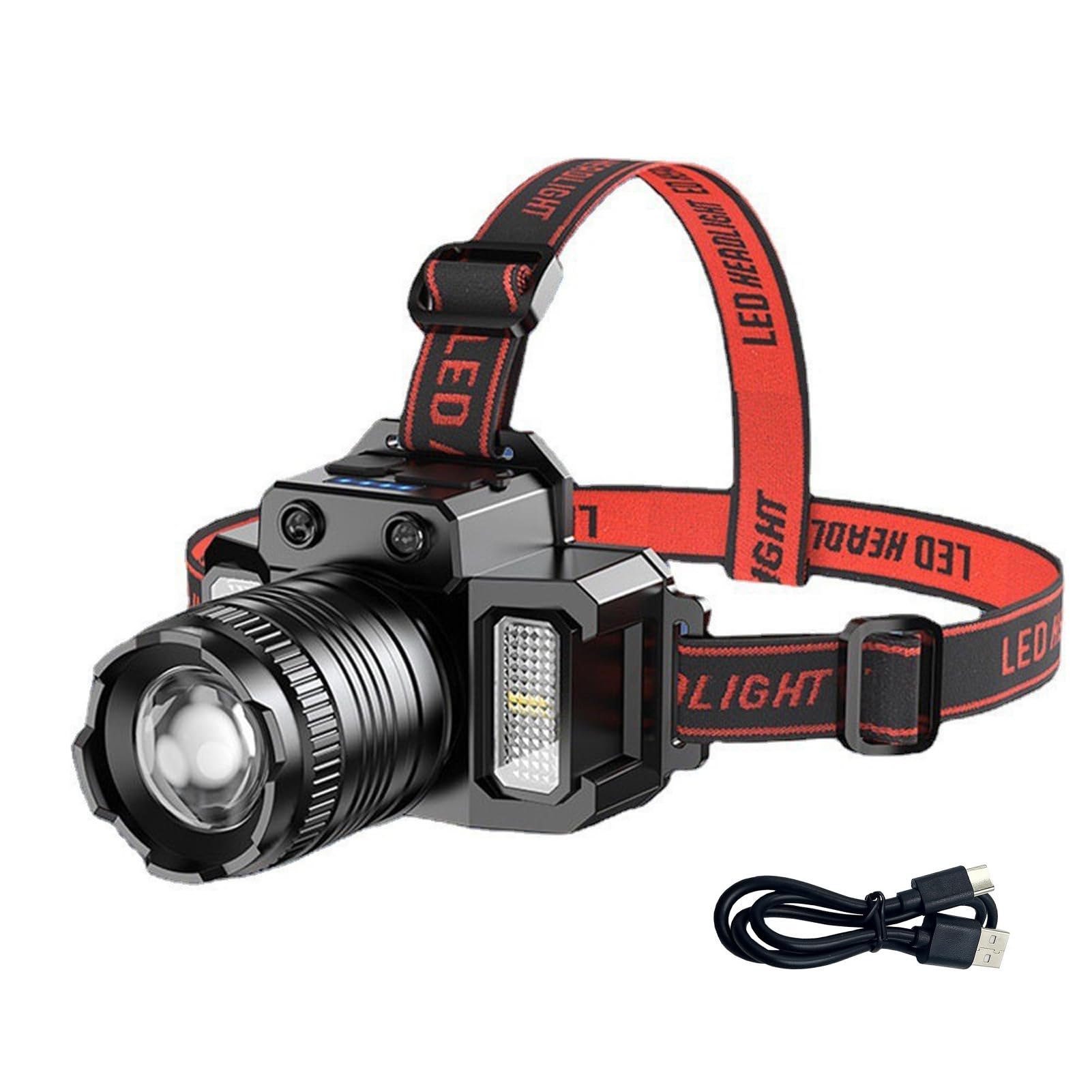 Worparsen High-Brightness Wick Headlamp Distance Zoom Cycling Flashlight USB Rechargeable Led Head Lamp with 4 Modes Adjustable Outdoor Safety Warning Light for Black