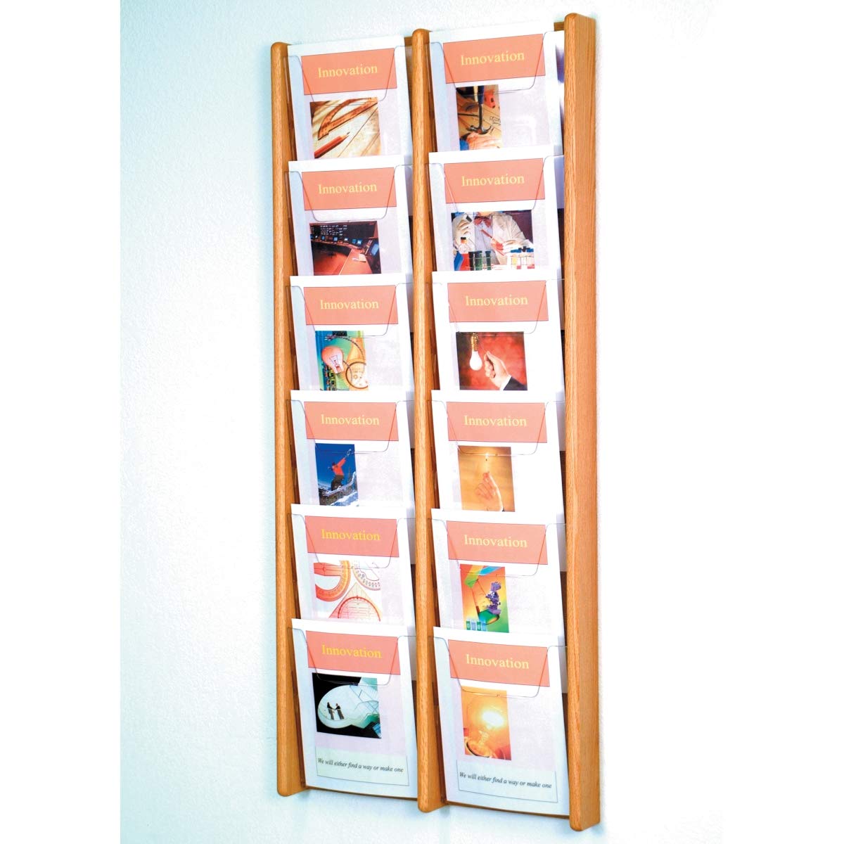 Wooden Mallet Stance 12 Pocket Wall Display, 2Wx6H, Black/Mahogany