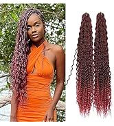 2 Packs Deep Wave Crochet Hair Extensions Ombre Burgundy 30 inch Ocean Wave Crochet Synthetic Hai...