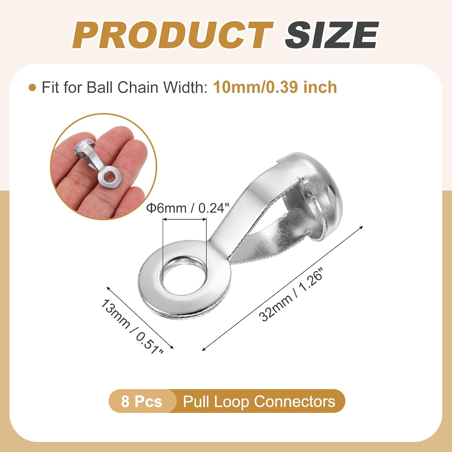 PATIKIL 8Pcs Ball Chain Loop Connectors 10mm Pull Loop Crimp Link image 2