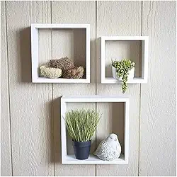 Kit 3 Nichos Decorativos de Parede, Branco, Quadrados, para Sala, Quarto e Escritório, Organizador Modular