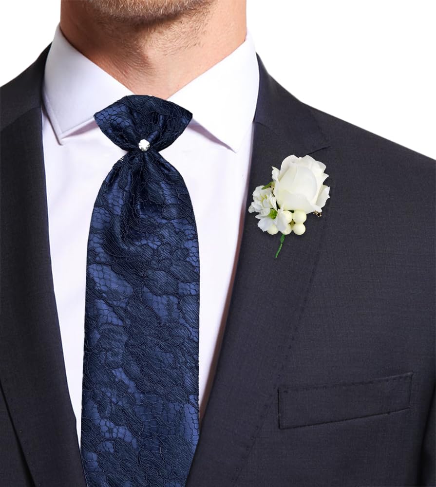 Remo Sartori - Plastron Krawatte für Bräutigam für Zeremonie aus Spitze und Seide, hergestellt in Italien, für Herren, blau, Einheitsgröße