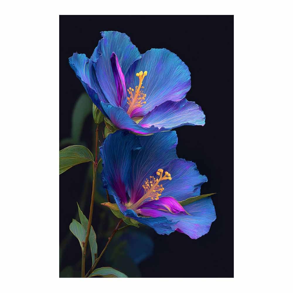 Xeniou Multicolor Flower Canvas Wall Art Blue Hibiscus Painting Canvas Wall Art, For Living Room Bedroom Home Wall Decoration(Multicolor)-80X120cm Unframed