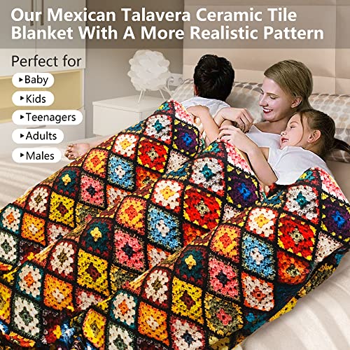 Throw Blanket Mexican Talavera Tile Blankets For Bed Sofa Couch Vintage Turkish Flannel Fleece Throw Blanket For Adults Kids Home Décor Soft Blanket #TOP5