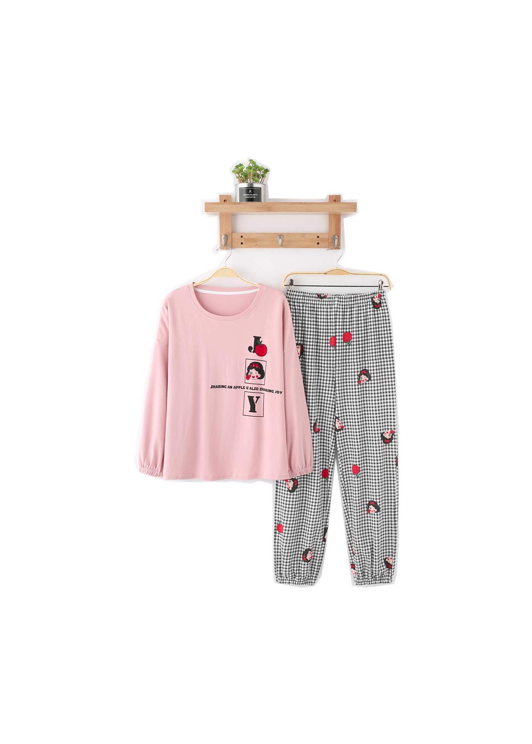 Funyan Women's Pajama Set 100% Cotton Pajamas Long Sleeve Women Cute Apple Pattern Sleepwear Loungewear…