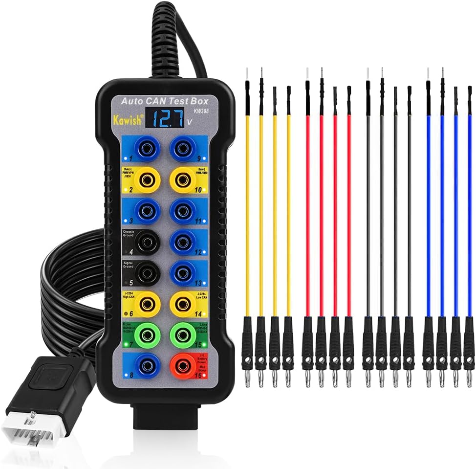 OBD2 Breakout Box Powerful OBDII Protocol Detector, 16 Pin Automotive CAN Breakout Box with 4mm Banana Jump Wire OBD2 Test Tool for Communication/Power/Ground Detector