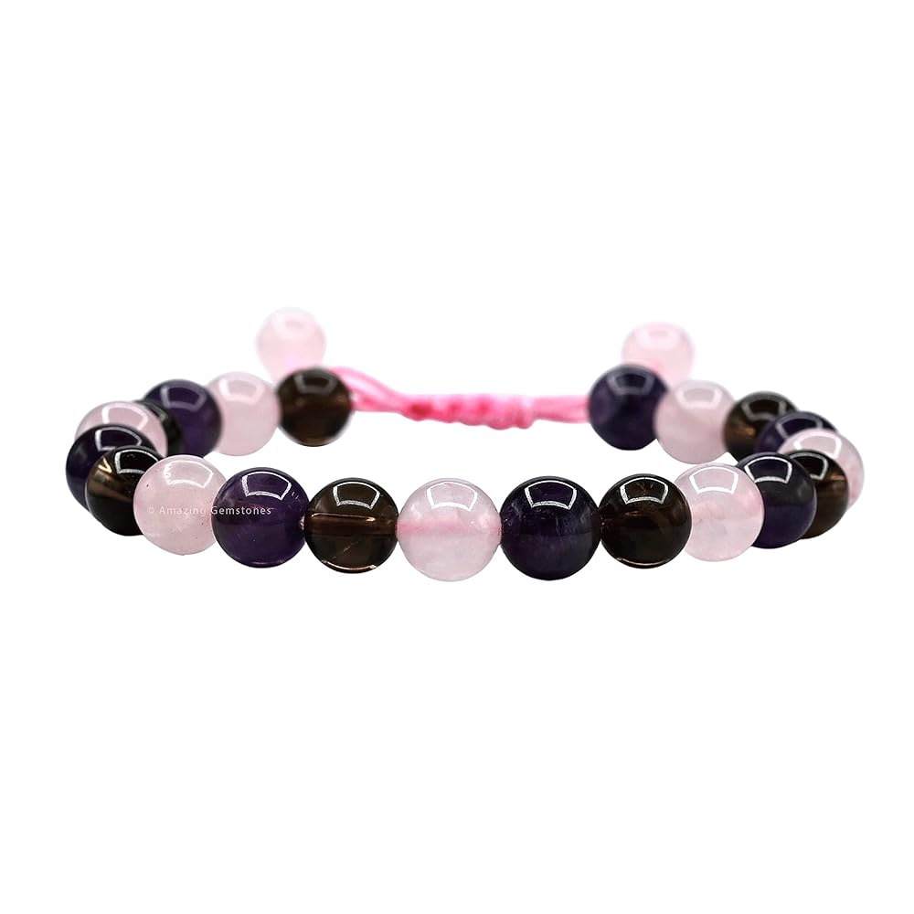 Amazing Gemstone Bracelet for Sleep Manifestation - Rose Quartz Smoky Quartz Amethyst Bracelet Set - Healing Calming Anxiety Stress Relief Gifts Pulseras Para Hombres Mujer Stocking Stuffers