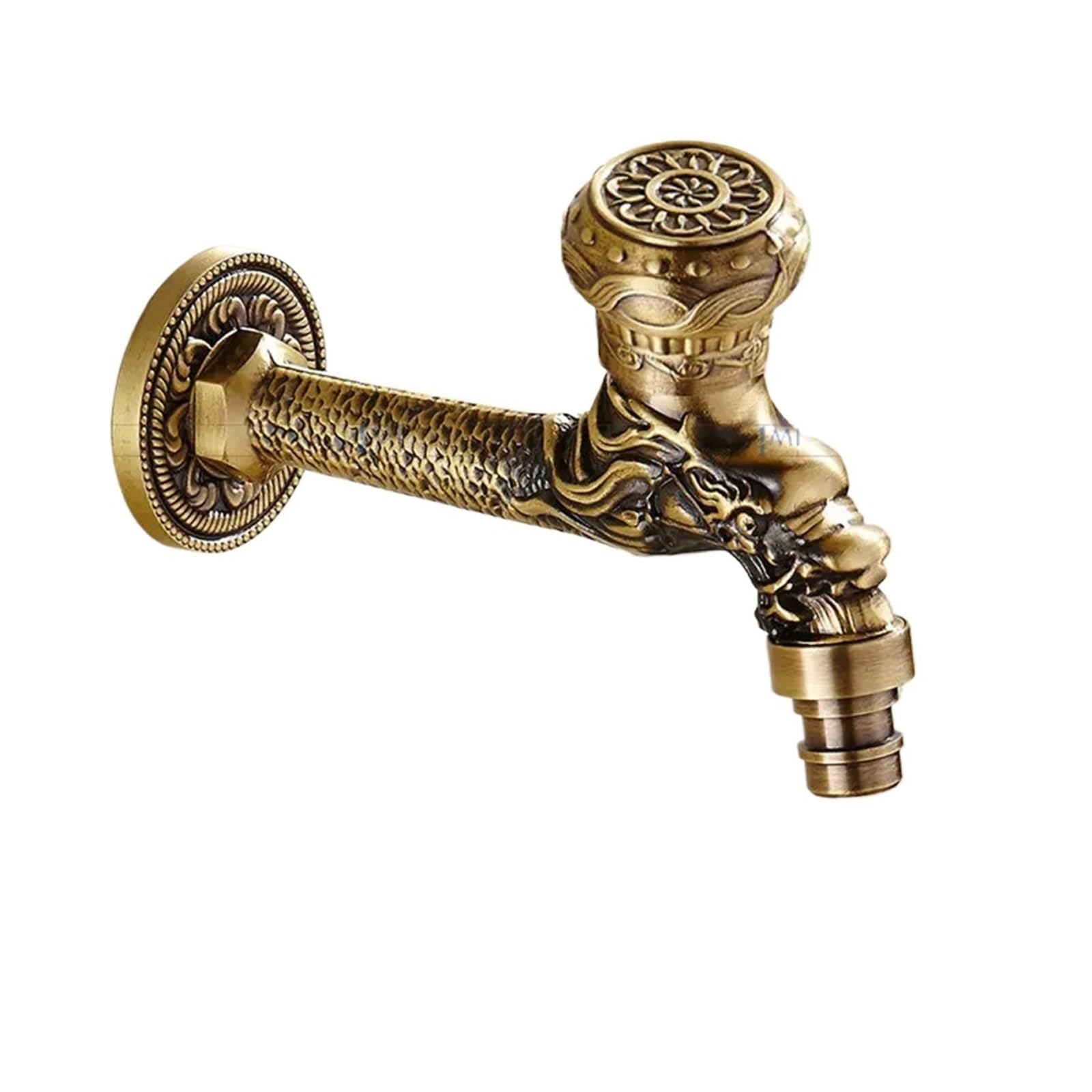 Outside Tap Brass Carved Tap Faucet Garden Bibcock Washing Machine Outdoor Single Cold(Style022)