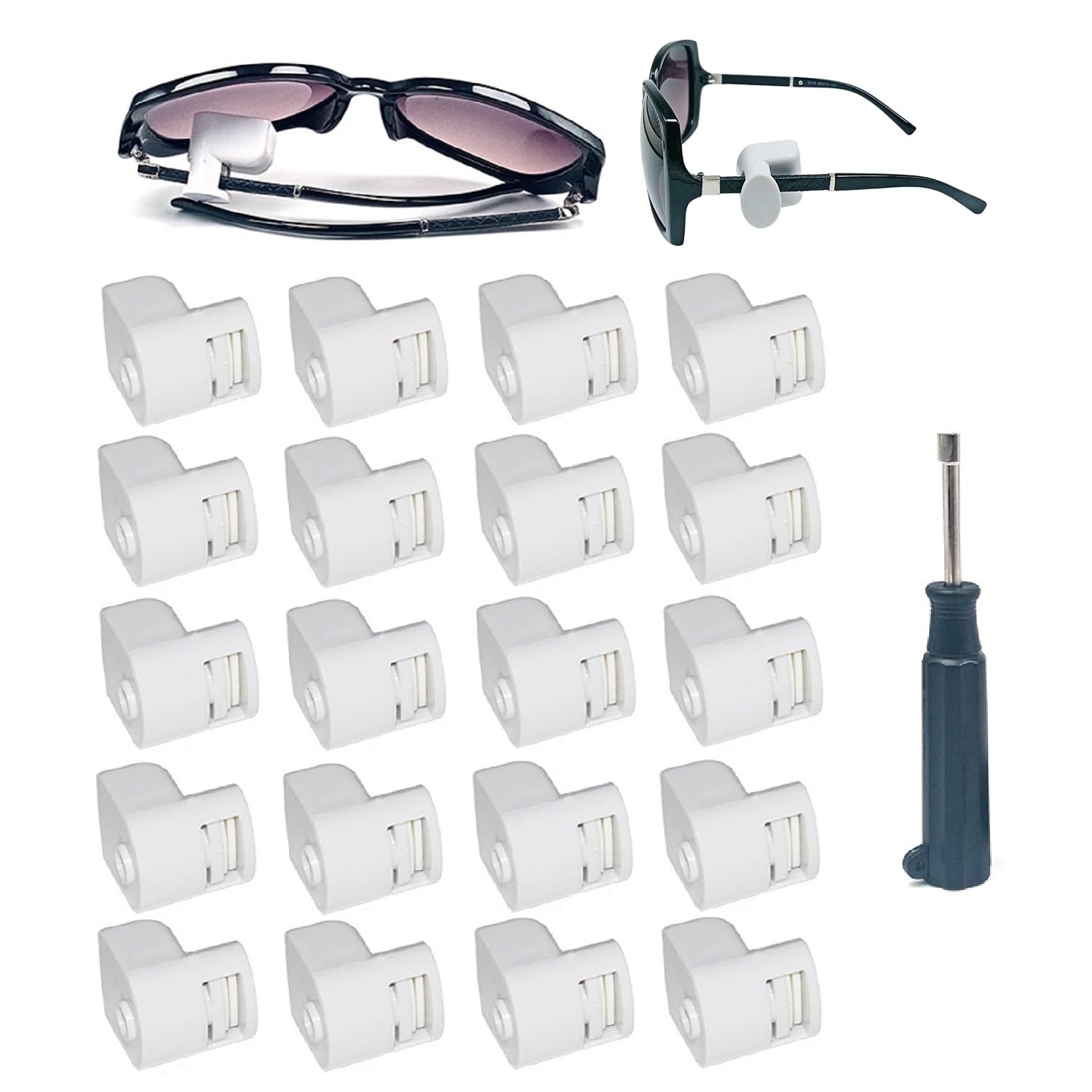Bafnsiji Retail Sunglasses Anti-Theft Lock Set – 20Pcs Glasses Security Tags + 1 Magnetic Detacher, Dual AM/RF Hard Labels for Eyewear, Secure Locks for Store Display