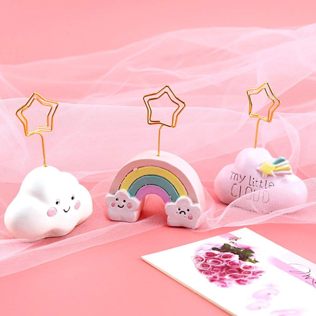 TOYANDONA 3pcs Place Card Clip Stand Star Wire Name Card Holder Rainbow Cloud Photo Picture Display Clips Party Table Note Memo Cards Organizer for Christmas Party Wedding Shower
