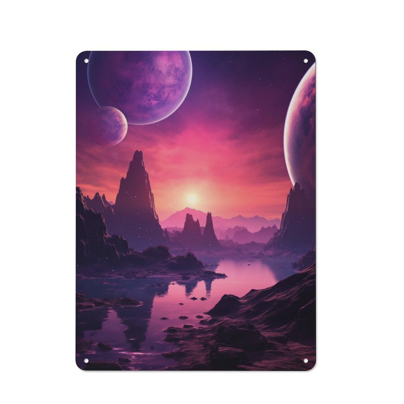 Junmoney Violet Alien Planet Tin Wall Plaque 40X30cm With For Living Room Wall, For Kitchen, Dining Room And Home Bar Wall Decor