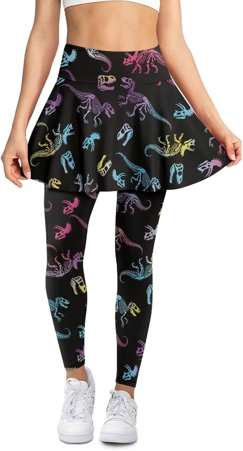 Biyejit Skirted Leggings for Women with Pockets, Tennis Yoga Pleated Skirt with Leggings Modest Active Skorts Leggings