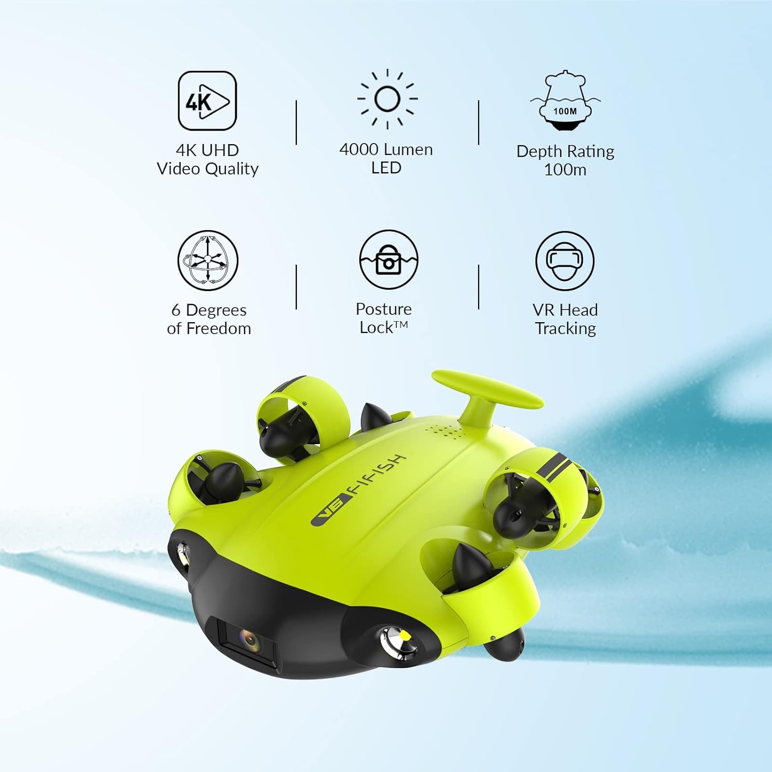 FIFISH V6 Underwater Drone Kit with with EPP Case, QYSEA AI Vision Lock 360° Omnidirectional Movement Underwater ROV with 4K Camera, Portable Robot with VR Control, 166° UWA (330ft Dive) : Electronics