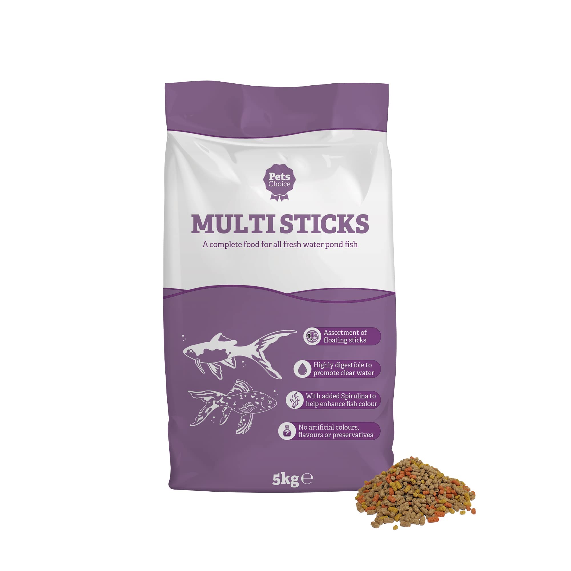 Pets Choice | Alimento para Peces, multipalitos | Flotante, Altamente digerible y no enturbiante | Espirulina añadida para Mejorar el Color (5 kg)