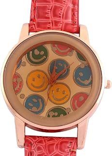 Qtqgoitem Faux Leather Band Smiling Face Pattern Analog Quartz Wrist Watch (Model: 279 b73 644 d8a 448)