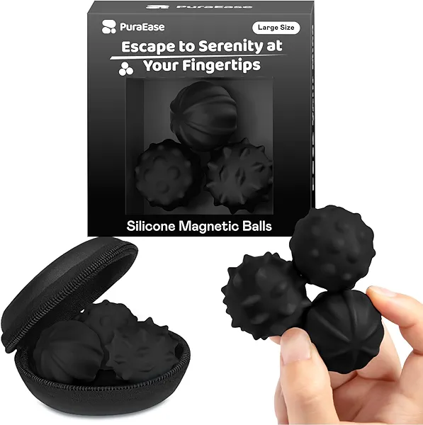 Magnetic Sensory Fidget Balls – 3PC Large Weighted Textured Silicone Stress Relief Toys for Adults & Teens with ADHD, Autism, Anxiety – Quiet Fidget Magnets for Desk, Travel, Office & Gifting