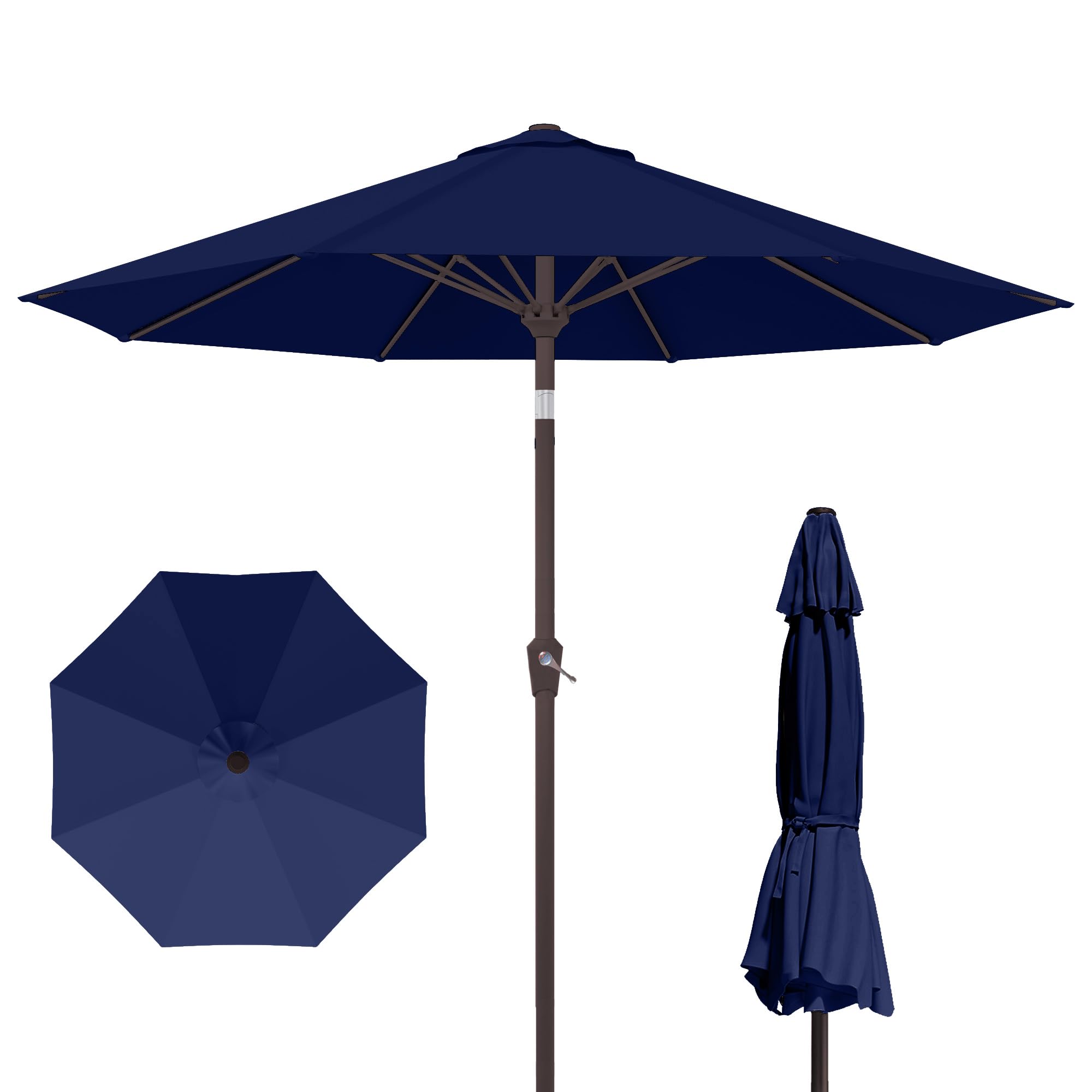 PatioKingdom 10FT Patio Umbrella with Push Button Tilt and Crank, Outdoor Market Umbrella with 8 Fiberglass Ribs, UV Protection Table Umbrella for Pool,Backyard,Garden,Deck,Navy