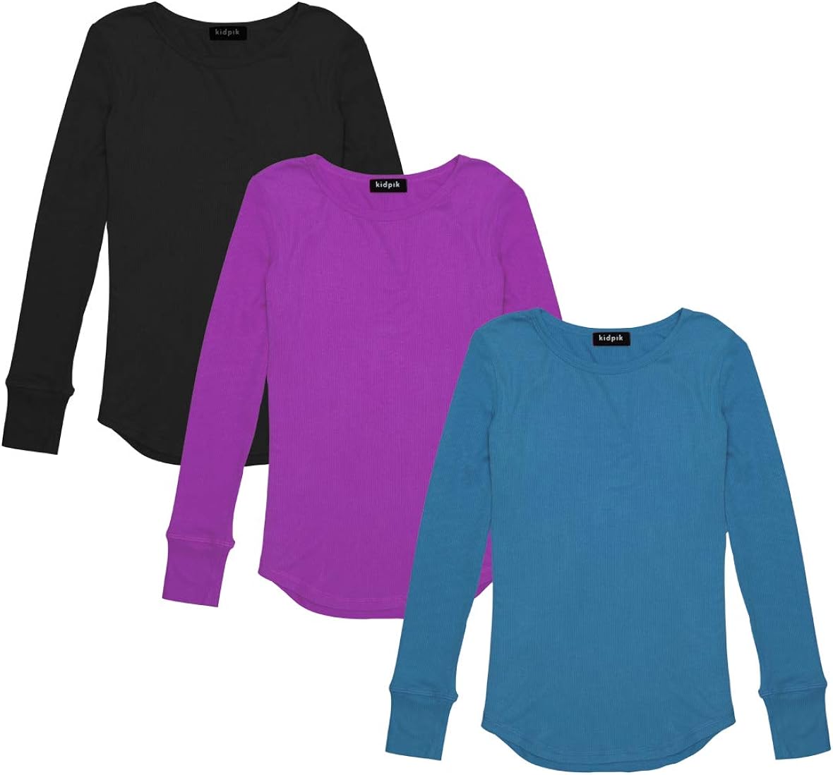 KIDPIK Girls Tops – 3pk Long Sleeve Ribbed Tee Shirt Set: Clothing, Shoes & Jewelry