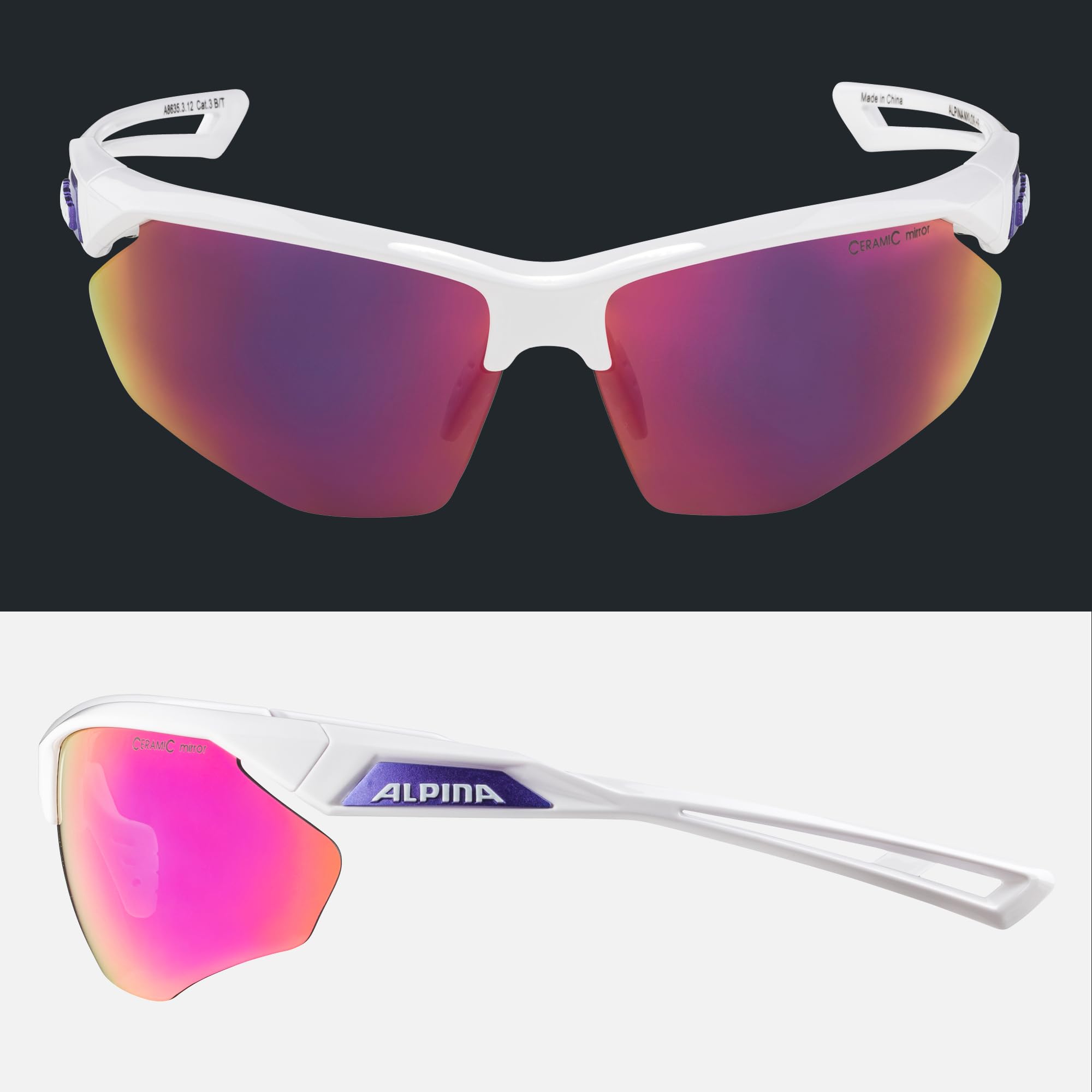 ALPINA NYLOS HR - Verspiegelte und Bruchsichere Sport- & Fahrradbrille für Erwachsene, individuell anpassbare Nasenflügel, mit UV-A-, B- & -C-Schutz