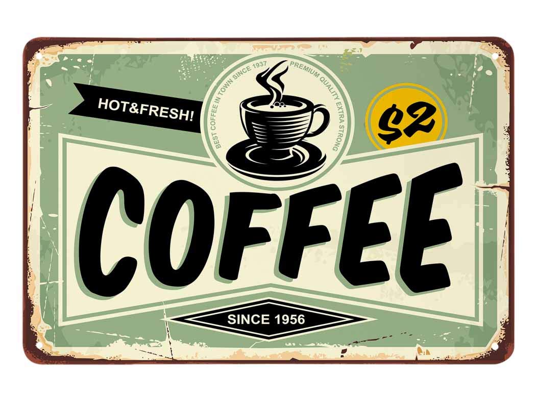 SMAZDFXX Coffee Tin Sign,Cafe Poster Hot and Fresh Vintage Metal Tin Signs for Cafes Bars Pubs Shop Wall Decorative Funny Retro Signs for Men Women 8"x12"