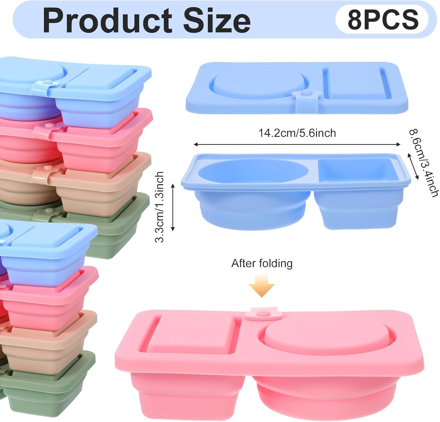 8 Pack Silicone Snack Containers with Lids, Reusable Snack Containers, Double Compartment-Snack Box for Travel, School, Picnic, Portion Control - Image 2