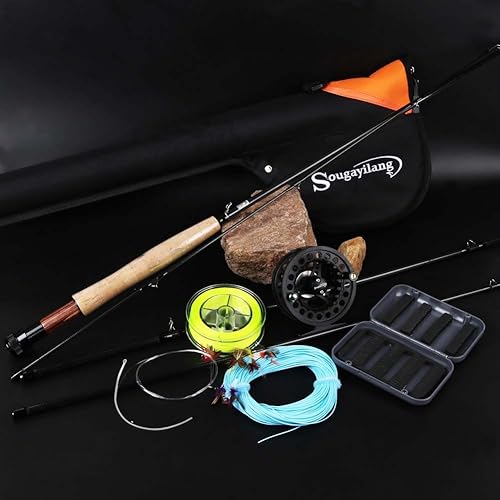 Miniatura 5 de Kit de caña y carrete Sougayilang para pesca con mosca en agua dulce y en agua salada B: Kits negros con bolsa,A: Kits de plata con bolsa,Kits