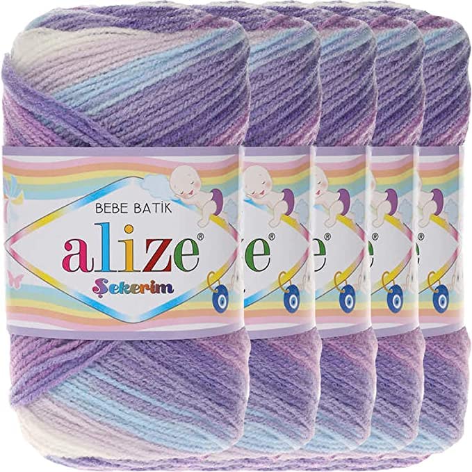 Alize 5 x 100 g Sekerim Bebe Batik First Class Turkish Wool, 100% Acrylic Hand Knitting Yarn, Yarn | Baby Wool, Gradient Knitting Wool, Baby Accent, Accessory for Crochet – 320m (3483)