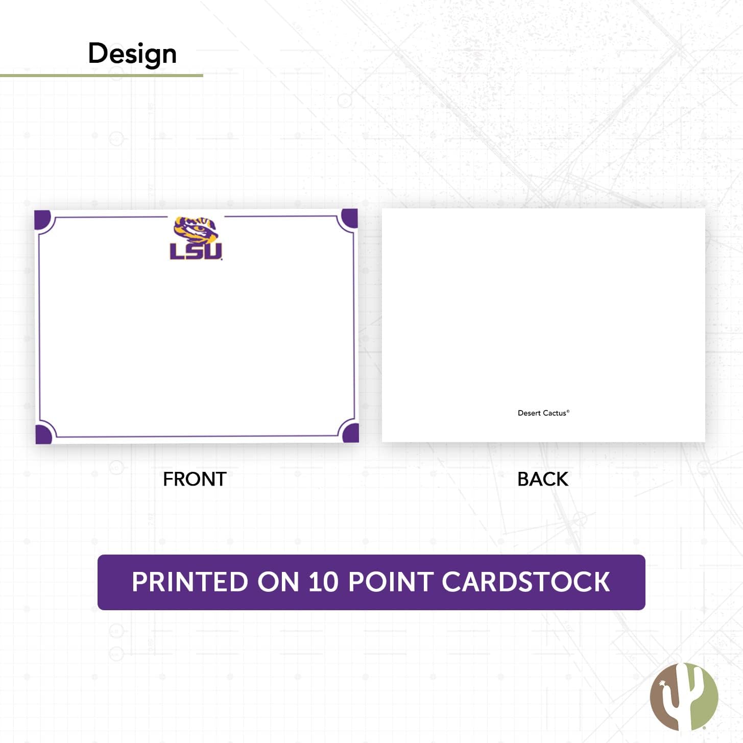 Desert Cactus LSU 10 Pack Notecards Stationery Cardstock Tigers Geaux Louisiana State University Includes Envelopes Memo Party Thank You (Notecard 4b)