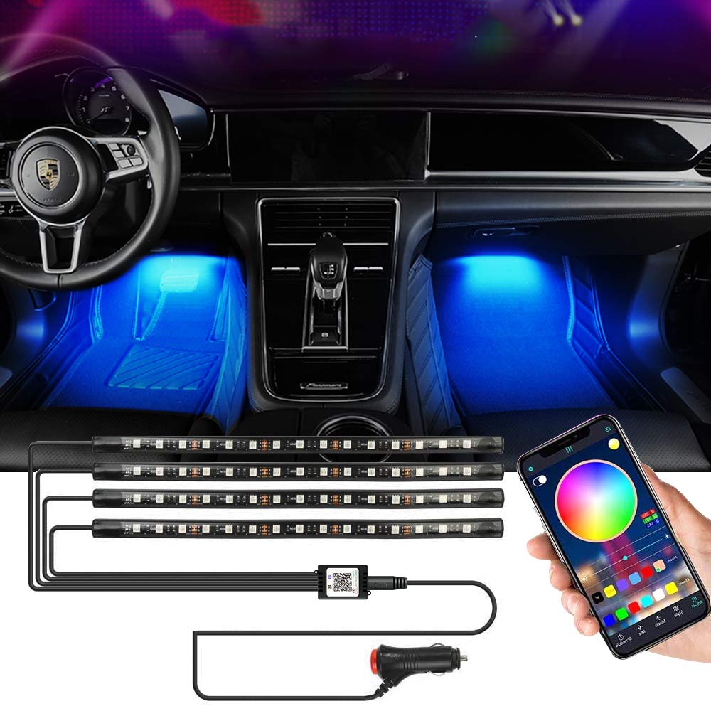 Interior Car Lights,LED car Lights Interior Upgrade Two-Line Design Waterproof APP Controller Lighting Kits with Wireless Remote Control & Music Sensor, DC 12V