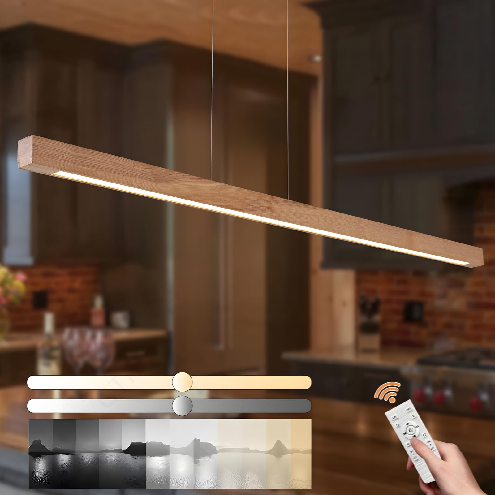Lámpara De Araña Cuboides De Madera, Luz Regulable Con Control Remoto, Cable Colgante Ajustable De 150cm, Diseño Minimalista Moderno Led, Sala De Estar, Comedor, Cocina (Color Madera 100cm)