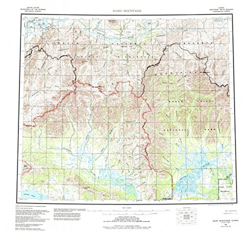 YellowMaps Baird Mountains AK topo map, 1:250000 Scale, 1 X 3 Degree, Historical, 1956, Updated 1988, 22.6 x 24.4 in - Polypropylene