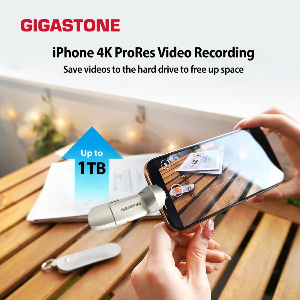 Gigastone SSD esterno 1TB, USB-A+C, fino a 500MB/s. Portatile per backup, compatibile con PS5, iPhone 16, MacBook, iPad, Xbox e Playstation. Supporta 4K 60fps ProRes, USB 3.2 Gen2