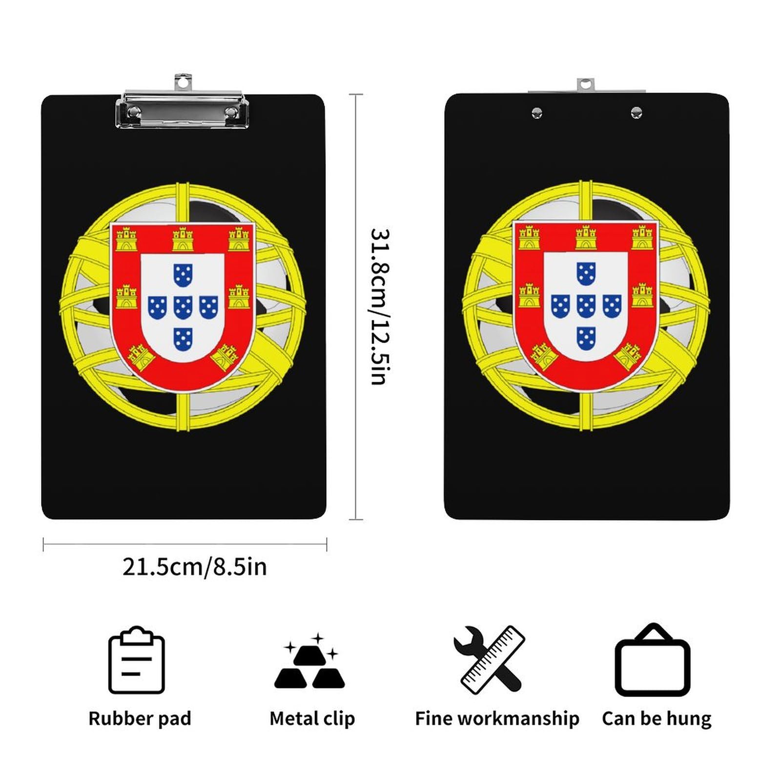 Portugal Emblem Football Clipboard Acrylic Clear Clipboards with Low Profile Clip Holds 100 Sheets A4