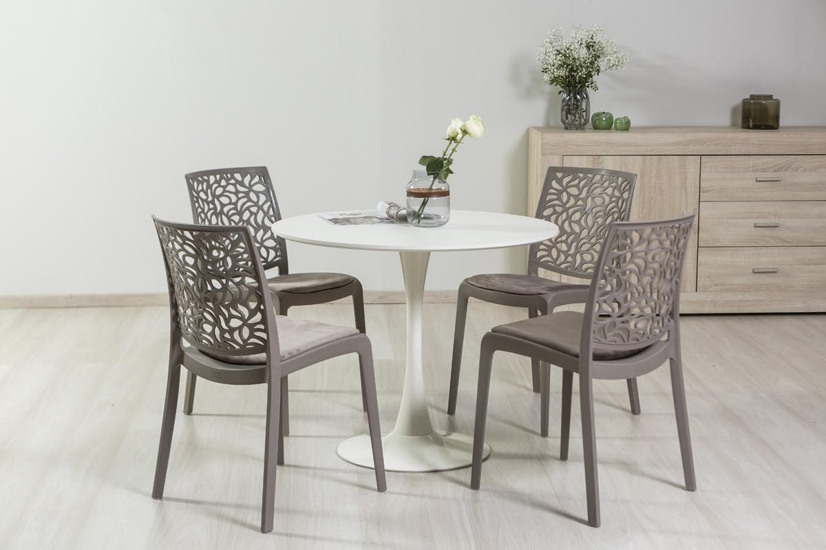 Tavolo tondo tulip da interno, diametro 90 cm, 4 persone cucina/sala da pranzo/ufficio, stile classico moderno con top MDF effetto legno e base in metallo verniciato opaco Orlando (Bianco)
