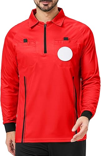 Miniatura 9 de CUTIEHON Camiseta de árbitro de fútbol, camiseta oficial de árbitro de fútbol profesional de manga larga, con un soporte para insignia y bolsillos