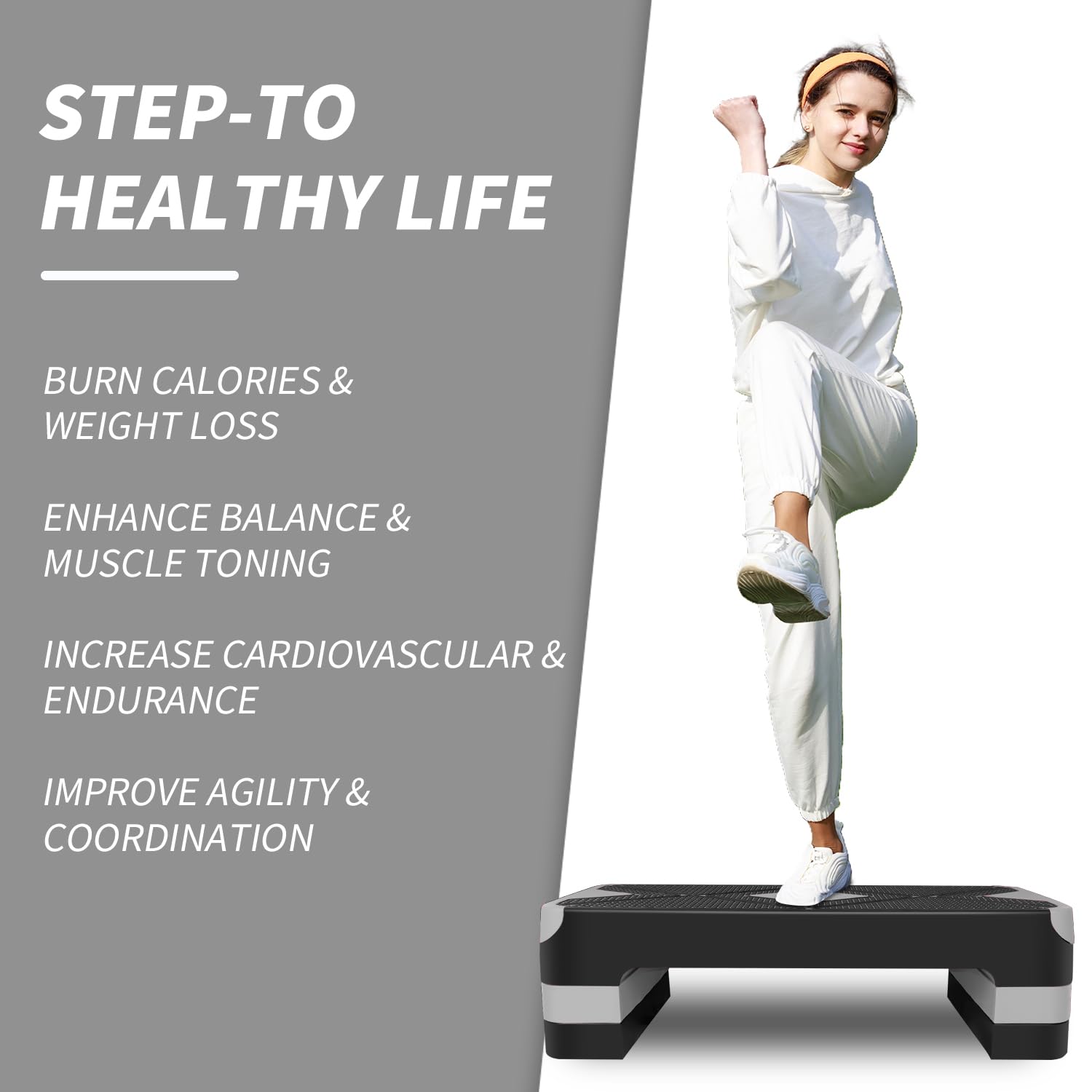 Aerobic Steppbrett Höhenverstellbar Stepper mit 3 Stufen 10/15/20cm, rutschfest Fitness Step-Bench für Zuhause