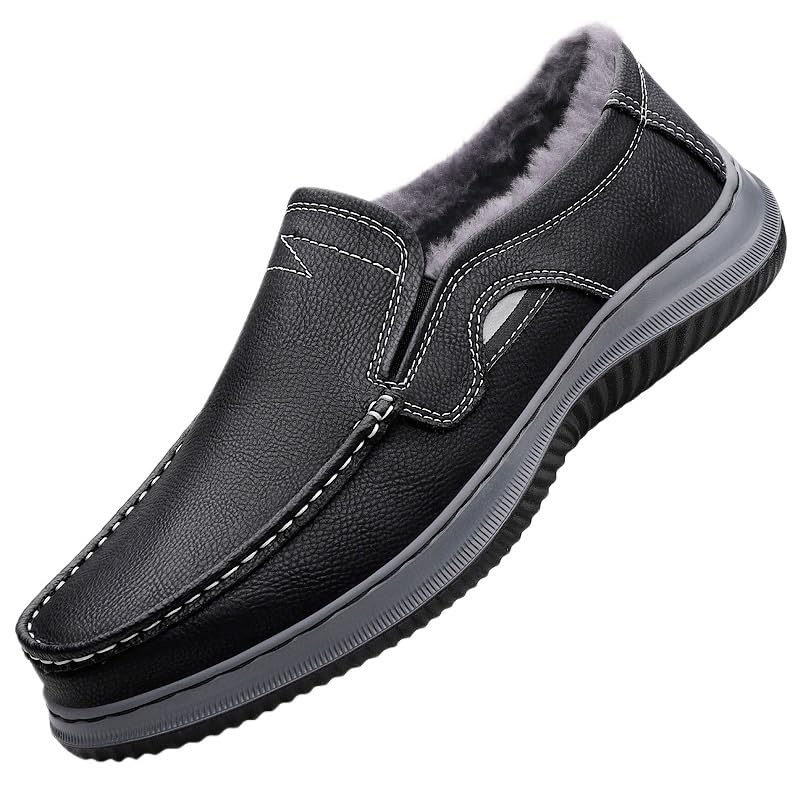 Fashion Genuine Leather Men Plush Winter Casual Shoes Mens Loafers Moccasins Slip On Driving Shoes Sneaker