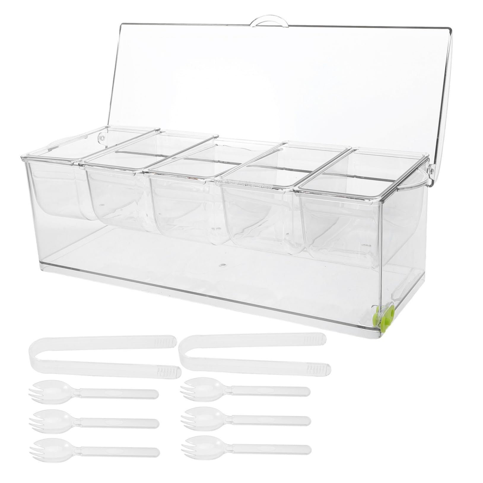 Ipetboom Plateau de Service Réfrigéré Compartimenté avec Couvercle Bac à Condiments Plastique Cases pour Buffet Fruits Sauces et Garnitures Set Complet avec Accessoires pour Événements et