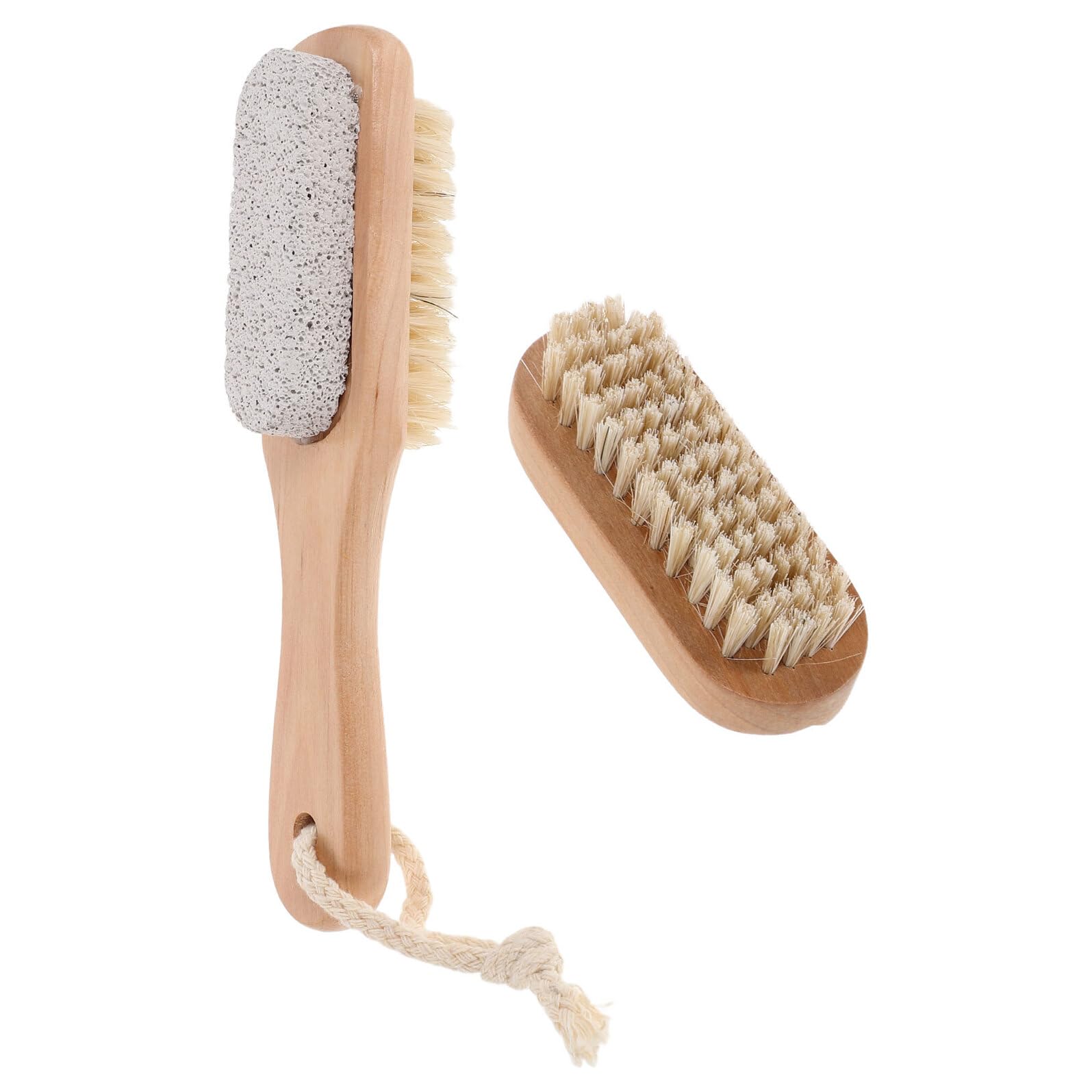 Brosse De Bain En Bois Avec Pierre Ponçe Naturelle Brosse À Ongles Double Face Manche Bois Pour Nettoyage Des Mains Et Pieds Exfoliation Gommage Naturel Spa Douche
